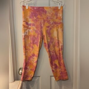 Athleta Salutation Capri Leggings Orange/Pink Yoga Workout Powervita Fabric